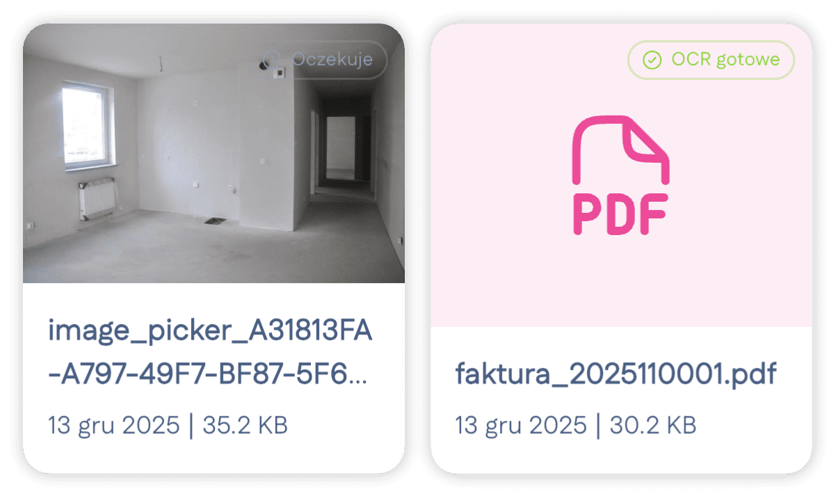 Dokumenty projektu - PDF i zdjęcia w aplikacji