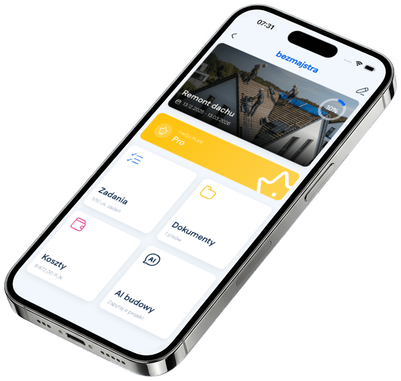 Widok listy projektów w aplikacji bezmajstra